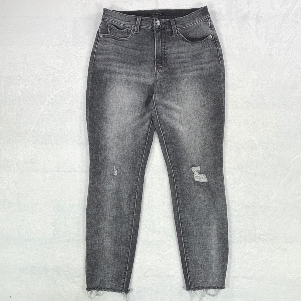 Lucky Brand High Rise Skinny Jeans Faded Black Distressed Frayed Hem 8/29A